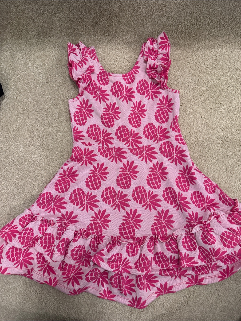 Janie And Jack Pink Pineapple Ruffle Knit Dress